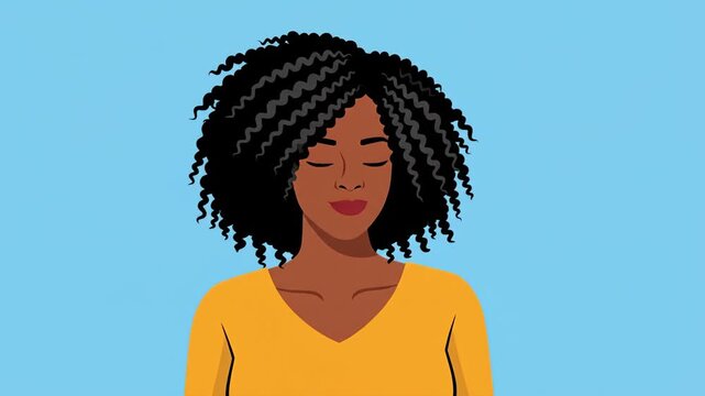 Animated Black Woman with Afro and Yellow Shirt Posing.