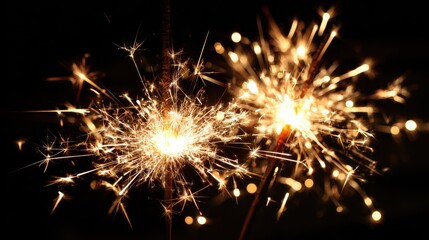 Fototapeta premium Sparklers glow in the dark during a festive celebration at night with friends and family enjoying the moment together