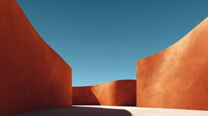 オレンジ色の壁と青い空の風景