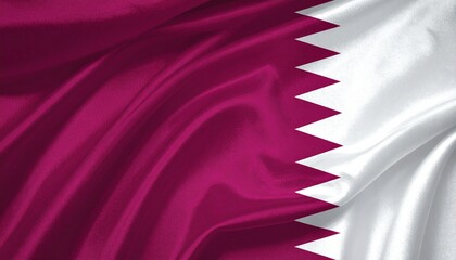 Qatari national flag with maroon field and broad white serrated band of nine points on hoist side