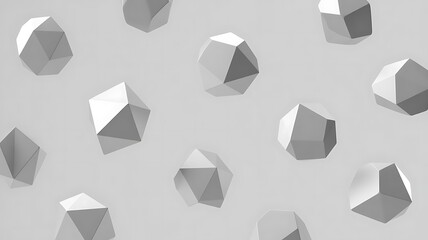 Abstract pattern of floating white geometric polyhedrons creating a minimalist three dimensional background texture design
