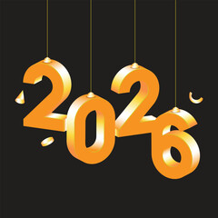 Hanging Golden 3D Text 2026 for New Year Celebration Banner 