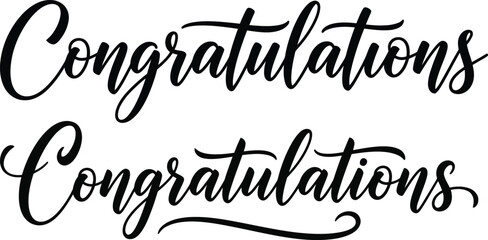 Congratulations text on white background, two times calligraphy style, greeting words for celebration and achievements