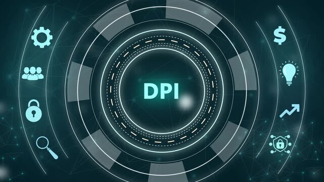 DPI Dots Per Inch network diagram with icons and with gears background resolution image quality