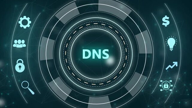 DNS Domain Name System network diagram with icons and with gears background technology internet