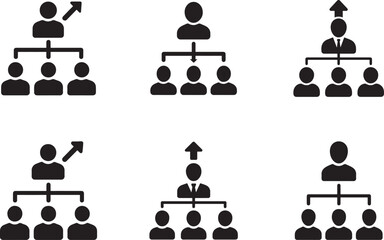  Team structure diagram icon set showing organization chart, leadership direction and business growth concept in EPS vector.