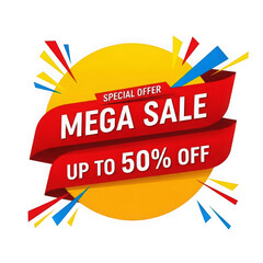 Mega sale banner isolated on transparent background