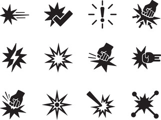 Fototapeta premium Impact icon set with effect and action symbols, bold isolated design on white background, editable EPS vector. 
