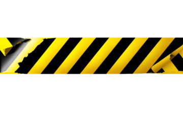 Warning tape with yellow and black stripes displaying caution for a construction area in an indoor setting