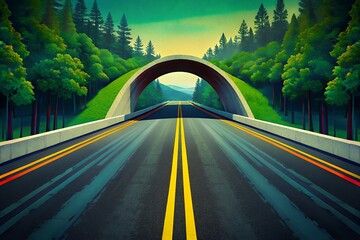 Scenic highway road stretching through lush forest with tunnel ahead