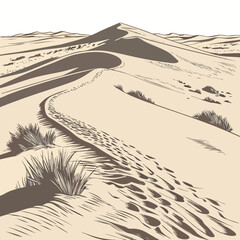 Desert landscape with winding path and sparse vegetation realistic ©  AMINA 1122