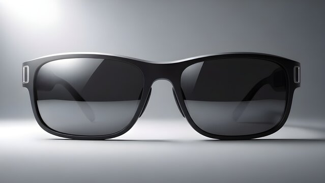 Primer plano gafas inteligentes realidad mixta lentes oscuras mockup publicitario minimalista escala grises
