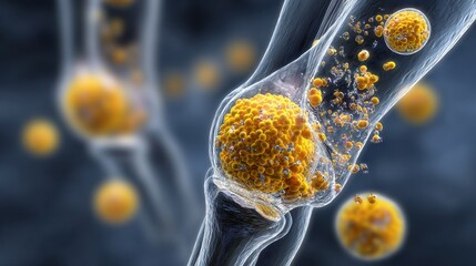 Cells interact with each other in a biological process showing details of their structure and function