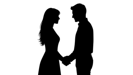 Silhouette of Couple Holding Hands Together.