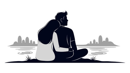 Couple Sitting Together on the Ground.