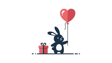 Cartoon Black Rabbit with Heart Balloon Gift.