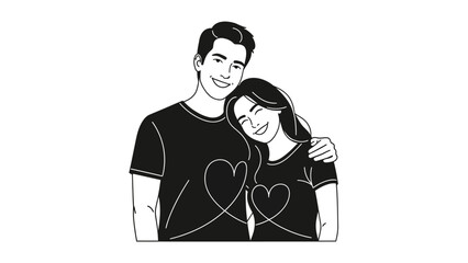 Illustration of Couple with Heart Design.