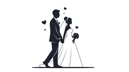 Bride and Groom Walking Together Hand in Hand.