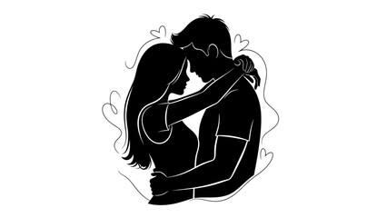 Couple Embracing Silhouette Illustration Artwork Design.