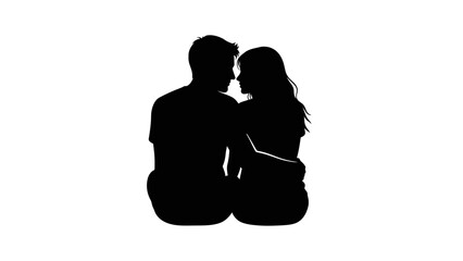 Silhouette of Couple Sitting Together Intimately.
