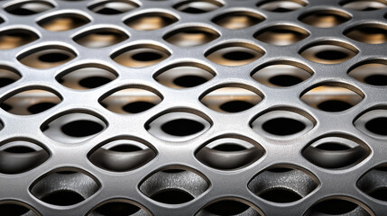 Metal grid texture with oval holes, industrial pattern, perforated surface, manufacturing material, geometric design, with copy space
