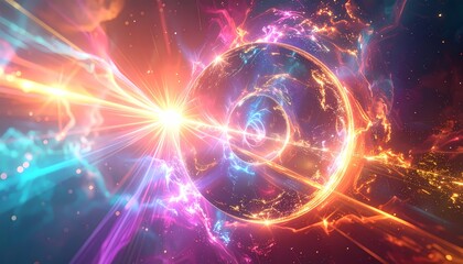 Obraz premium Vibrant Cosmic Energy Bursting Through a Wormhole in Space.