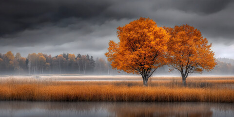 Rural landscape,autumn trees