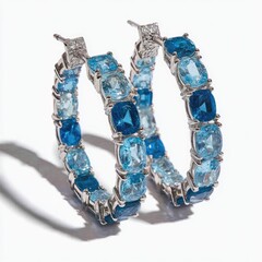 Blue-tone square gemstone hoop earrings sparkle