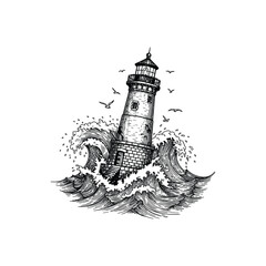 Lighthouse Standing Tall Amid Grinding Waves.