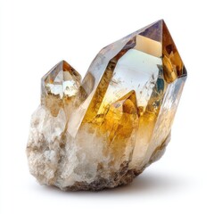 Citrine quartz crystal cluster, translucent golden hues