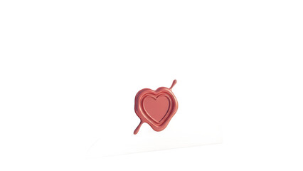 Red heart wax seal on white background