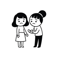 Two Sad Children Standing Side by Side.