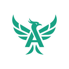 Stylized teal phoenix emblem logo design.