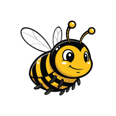 Friendly cartoon bee smiling and flying happily.