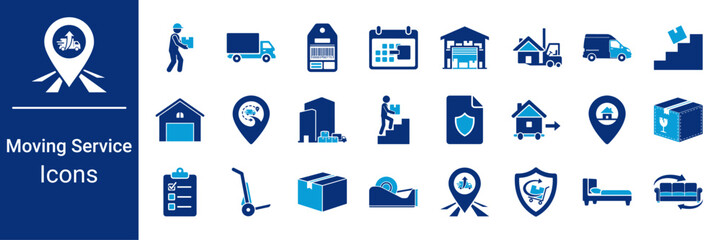 Moving Service Icon Set Logistics, Relocation, Delivery and Transport Flat Icons