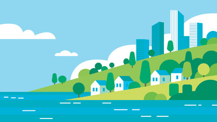 Coastal town with skyline