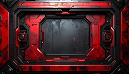Futuristic Sci-Fi Technology Interface Frame with Red Glowing Light