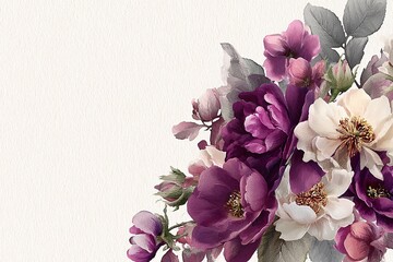 Elegant, chic, vintage seamless repeatable pattern featuring flower pattern with dark purple and silver gray roses in white background