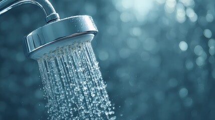 A modern shower head streaming water evokes a refreshing wellness routine and clean home comfort.
