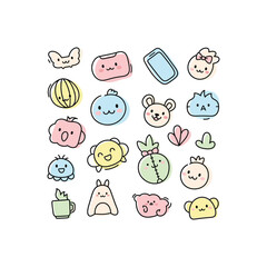 Cute Kawaii Cartoon Characters Collection Illustration.