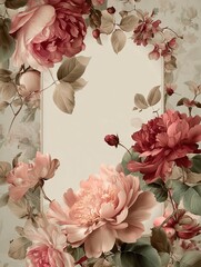 Delicate, elegant, vintage watercolor seamless pattern with roses and peonies on light background