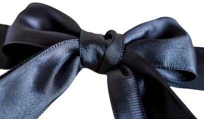 Black satin bow with smooth and shiny texture sits on a transparent background. This cut out element can be used in various design projects or for decorations