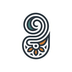 Decorative stylized number nine with floral pattern.