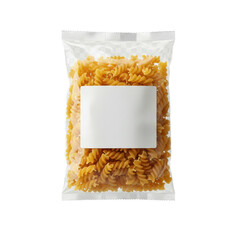 Package of uncooked rotini pasta isolated on transparent background