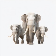 Obraz premium Family of Elephants Walking Together on White Background with Soft Shadows and Natural Expression