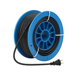 Blue cable spool with black cord isolated on transparent background