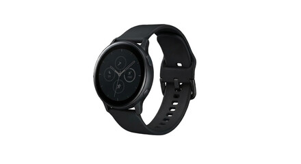 Modern black smartwatch displaying time isolated on transparent background