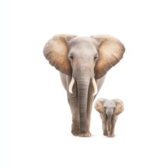 Obraz premium Majestic Elephant Family in a Minimalist Setting, Emphasizing Size Difference and Natural Beauty of Elephants