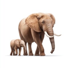 Obraz premium Majestic African Elephants Walking Together in a Bright White Background Featuring a Parent and Calf