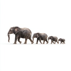 Obraz premium A Family of Elephants Walking Together in a Line, Symbolizing Strength, Family, and Unity in Nature